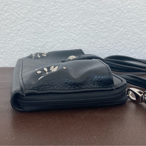 Nicole Miller Crossbody Bag Zip Around Wallet on Strap Silver Accents - Picture 4 of 12